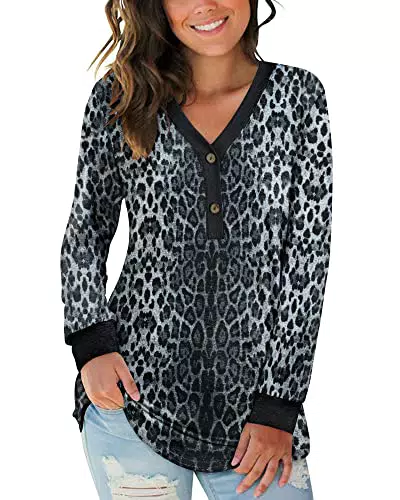 AUSELILY Damen Langarm V-Ausschnitt Henley Bluse T-Shirt