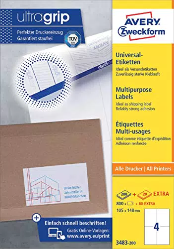 AVERY Zweckform 6120 Universal Etiketten 30 Blatt, weiß