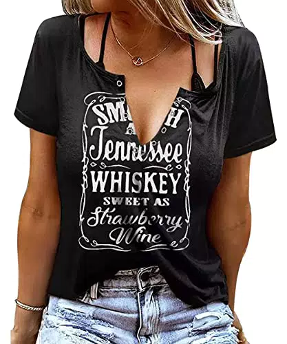 Sommer Oberteile Damen - AVOZAL V Ausschnitt Tshirt Schwarz