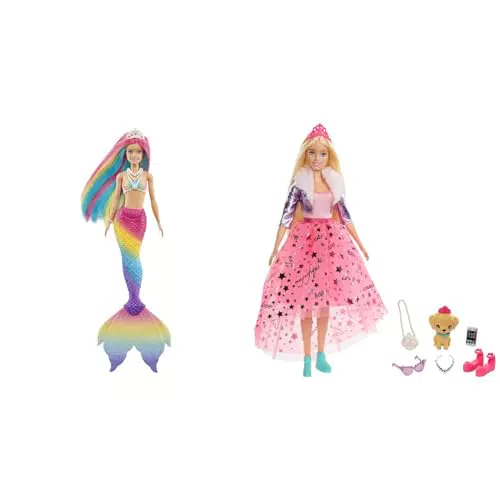 Barbie Dreamtopia Meerjungfrau mit Regenbogenhaaren - Prinzessinnen-Abenteuer Puppe