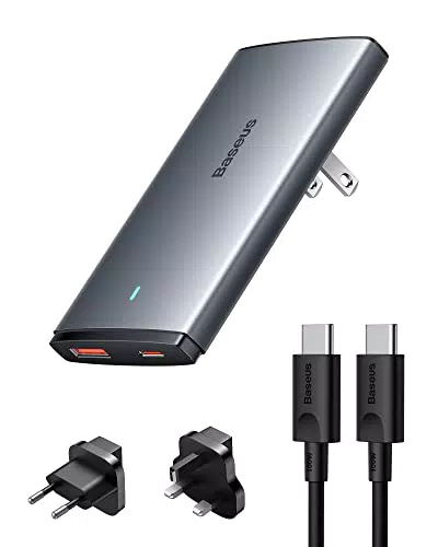 Baseus 65W USB C Ladegerät mit 2 Ports - Weltweites Reiseladegerät für Mac-Book Pro/Air, iP-Hone 15 Pro/Pro Max S23 Ultra