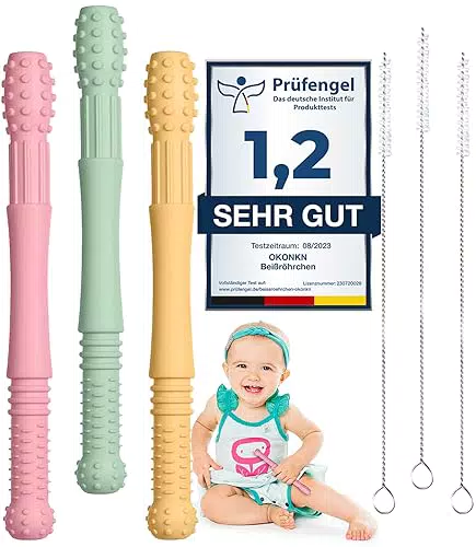 "Zahnungshilfe Beißring Baby aus BPA-freiem Silikon von Beißröhrchen"