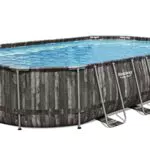 Bestway Power Steel Frame Pool - Komplett-Set mit Filterpumpe - Oval, Holz-Optik