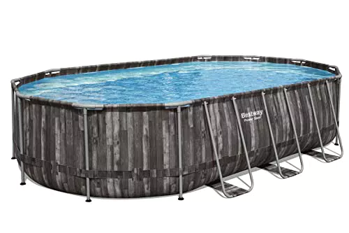 Bestway Power Steel Frame Pool - Komplett-Set mit Filterpumpe - Oval, Holz-Optik