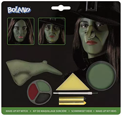 Hexe Schminkset mit Farben, Schwamm und Pinsel für Halloween-Party
