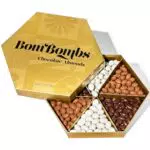 Geschenkbox-Set mit Mandeln in Schokoladenüberzug - Vollmilch, Zartbitter, weiße Schokolade