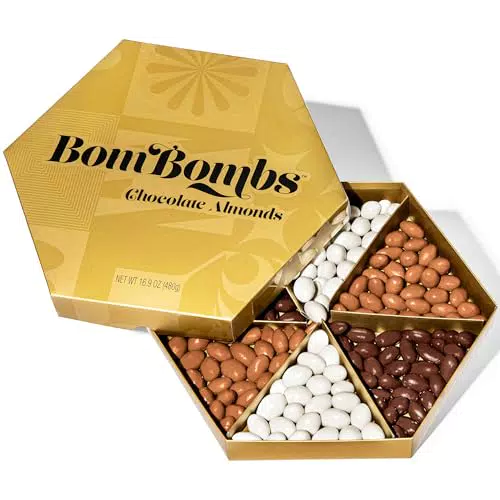 Geschenkbox-Set mit Mandeln in Schokoladenüberzug - Vollmilch, Zartbitter, weiße Schokolade