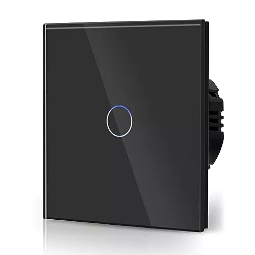BSEED Touch Lichtschalter Glas Berührung Wandlichtschalter Standard 110V - 240V Gehärtete Kristallplatte mit LED Hintergrundbeleuchtung 1 Fach 1 Weg Weiß