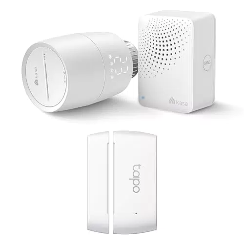 Bündel von TP-Link Kasa Smartes Heizkörperthermostat KE100 KIT + TP-Link Tapo T110 Smart Kontakt Sensor für Fenster-/Türsicherung