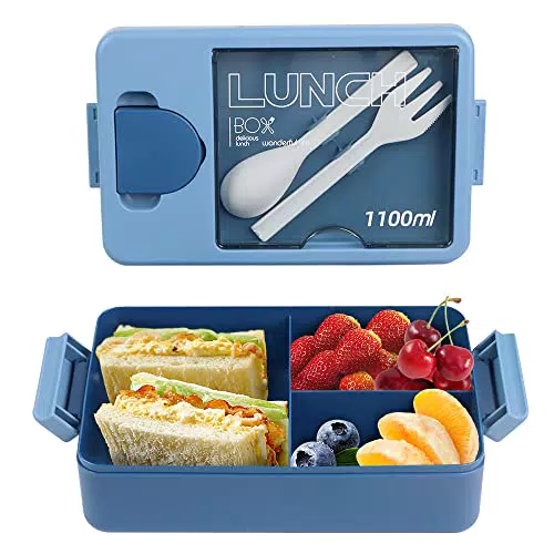 Bugucat Bento Box mit 3 Fächern und Besteckset für Kinder und Erwachsene