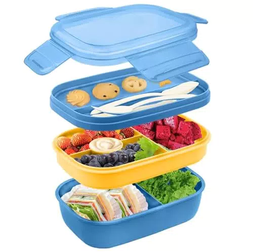 Lunchbox Kinder mit Fächern - 2-Lagige Bentobox für Schule & Arbeit