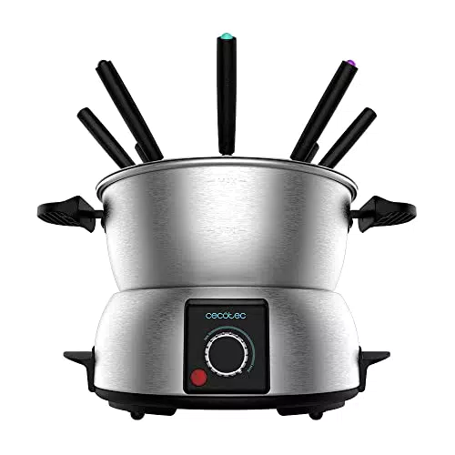 Cecotec Elektrisches Fondue aus Edelstahl für 8 Personen - Einstellbare Temperatur, 1000 W, mit 8 Spießen - Für Käse, Schokolade und Öl.