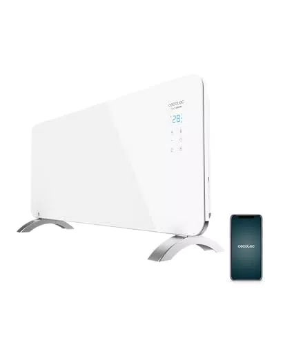 Cecotec Heizkonvektor Ready Warm 6750 Crystal Connection - 2000 W, WiFi, Thermostat, Timer, Bodenständer - Badezimmer geeignet (IP24)