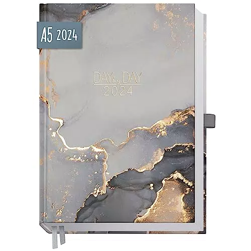 Chäff Organizer Day by Day 2024 A5 1 Tag 1 Seite, Hardcover Tageskalender 2024 A5