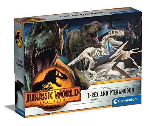 Clementoni Jurassic World 3 Ausgrabungs-Set T-Rex & Pteranodon - Dinosaurier-Fossilien für kleine Forscher ab 7 Jahren