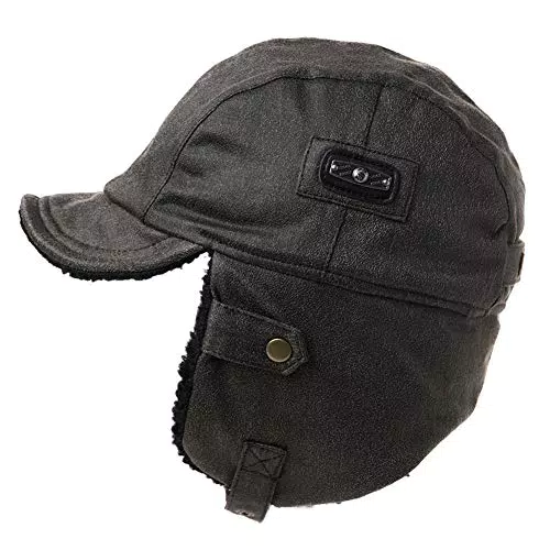 Comhats warme Trappermütze mit Kunstleder Hut Unisex Fliegermütze Fellmütze Erwachsenen für Herren Schwarz 62C
