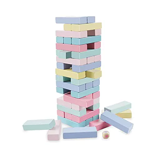 Holz Wackelturm Stapelspiel - Klassisches Lernspielzeug für die ganze Familie