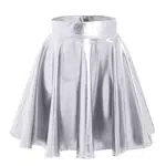 Damen Tellerrock Lack Lederrock Mini Skater Rock Metallic Glitzer Faltenrock Neon Party Karneval Kostüm Silber