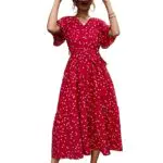 Sommerkleid Damen - Elegantes V-Ausschnitt Partykleid mit Blumenmuster