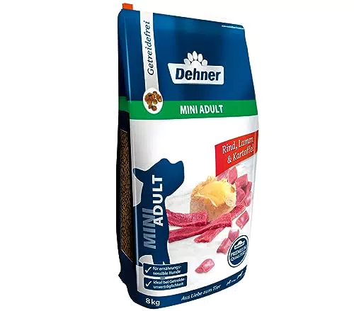 Dehner Premium Hundefutter für ausgewachsene Hunde kleiner Rassen - Getreidefrei mit Rind, Lamm und Kartoffel