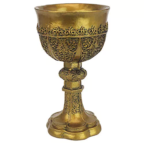 Goldener Artuskelch Gotische Skulptur - Design Toscano, 12,5 x 12,5 x 23 cm