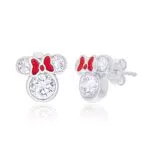 Minnie Mouse Damen-Ohrstecker aus Sterlingsilber mit Zirkonia und roter Emaille