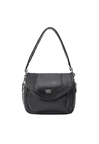 DreiMaster Schultertasche aus Leder Damen - Schwarz