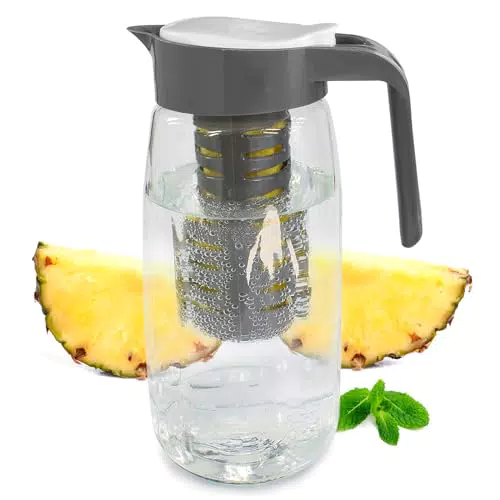 Eaxus® Glas Karaffe mit Fruchteinsatz - Wasserkaraffe mit Deckel, Auslaufsicher & Spülmaschinenfest.