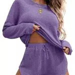 Ekouaer Damen Schlafanzug mit Taschen Langarm Pyjama Set