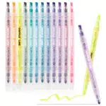 Textmarker Set von ELENTGE: 12 Farben, Breite und Feine Spitzen, Pastellfarben