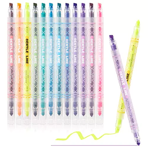 Textmarker Set von ELENTGE: 12 Farben, Breite und Feine Spitzen, Pastellfarben