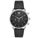 Emporio Armani Herrenuhr, Chronographenwerk, 43mm Schwarzes Edelstahlgehäuse mit Edelstahlarmband
