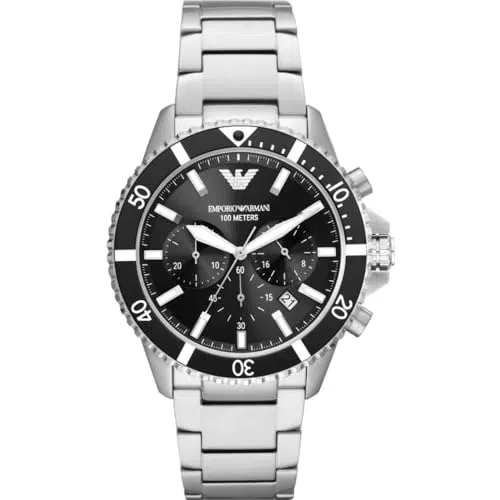 Armani Herrenuhr mit Chronographenwerk und silbernem Edelstahlgehäuse - AR11360.