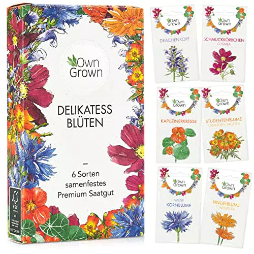OwnGrown Essbare Blumen Samen Set mit 6 Sorten Blumensamen - Delikate Blüten für Torten und Dekoration