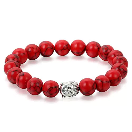 Energiearmband Buddha Gebet Mala Armband - Rot Silber - Herren Damen