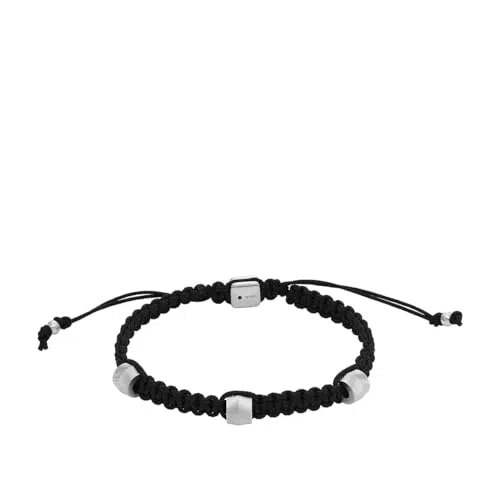 Fossil Herrenarmband, Edelstahl- und Lederarmband mit Schiebeverschluss