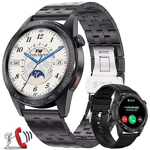 FOXBOX Smartwatch mit Metall- und Silikonband für Herren und Damen - 24/7 Herzfrequenz, Blutdruck, Schlafmonitor - 30 Sportmodi - Fitnessuhr für iOS und Android - Bluetooth Anrufe - IP67