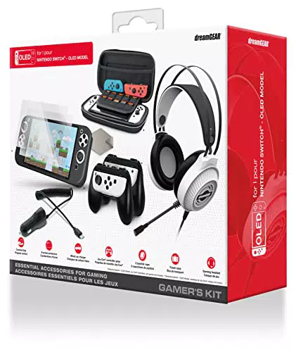 Nintendo Switch OLED Gaming Set: Headset, Bildschirmschutz, Tasche, Joy-Con Griffe, Autoladegerät