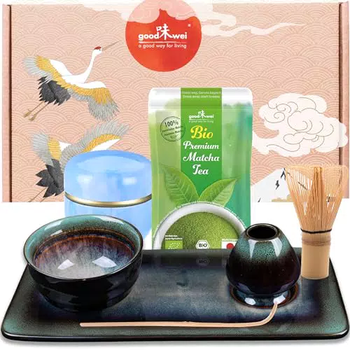 Matcha Teeset von Goodwei für die japanische Teezeremonie mit Teetablett und Teedose