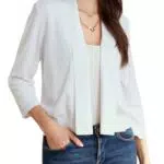 Grace Karin Dirndl Jacke Damen - Elegant Strickjacke Langarm in Weiß