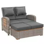 greemotion Rattan-Lounge Bahia Tobago Gartensofa mit Bettfunktion und Hocker