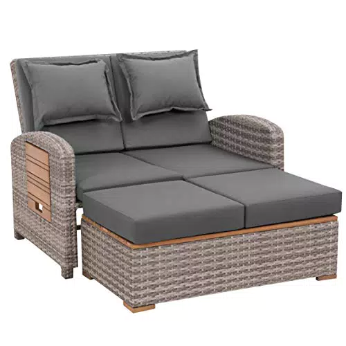 greemotion Rattan-Lounge Bahia Tobago Gartensofa mit Bettfunktion und Hocker