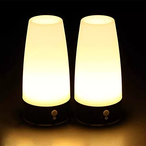 LED Bewegungsmelder Tischleuchte mit kabellosem PIR-Sensor - Energiesparende LED-Tischlampe (Rund)
