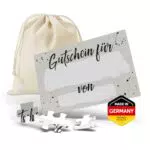 Personalisierte Geschenkidee Gutschein zum Selbstausfüllen mit Baumwoll-Säckchen
