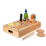 Couchbar aus Bambus mit Snackhalter und Getränkehalter - Praktisches Sofa-Tablett