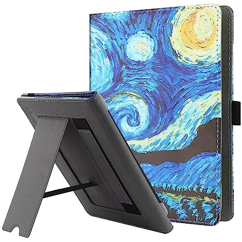 Ständer Hülle für 6-6.8 Zoll eReader aus Premium PU Leder - Kompatibel mit Kindle Paperwhite/Kobo/Tolino/Pocketook/Sony E-Book Reader - Sternenhimmel
