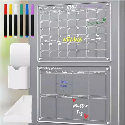 HOMEFAM Acryl Monats- und Wochenplaner, Whiteboard für Kühlschrank, Magnetischer Kalender, Terminplaner, TO DO Planer