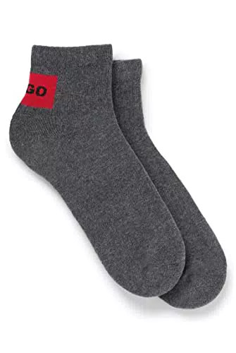 HUGO Herren Kurze Socken mit rotem Logo-Etikett im Zweier-Pack