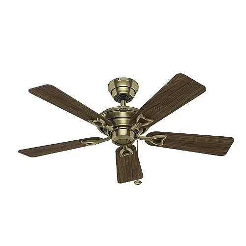 Hunter Deckenventilator Seville 112 cm - Messing antik, 5 Flügel Walnussbaum/Eiche - Sommer/Winter - Modellnr. 24034