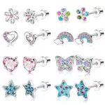 JeweBella Damen Mädchen Ohrstecker Set aus Chirurgenstahl - Blume Schmetterling Herz Stern Zirkonia Ohrringe